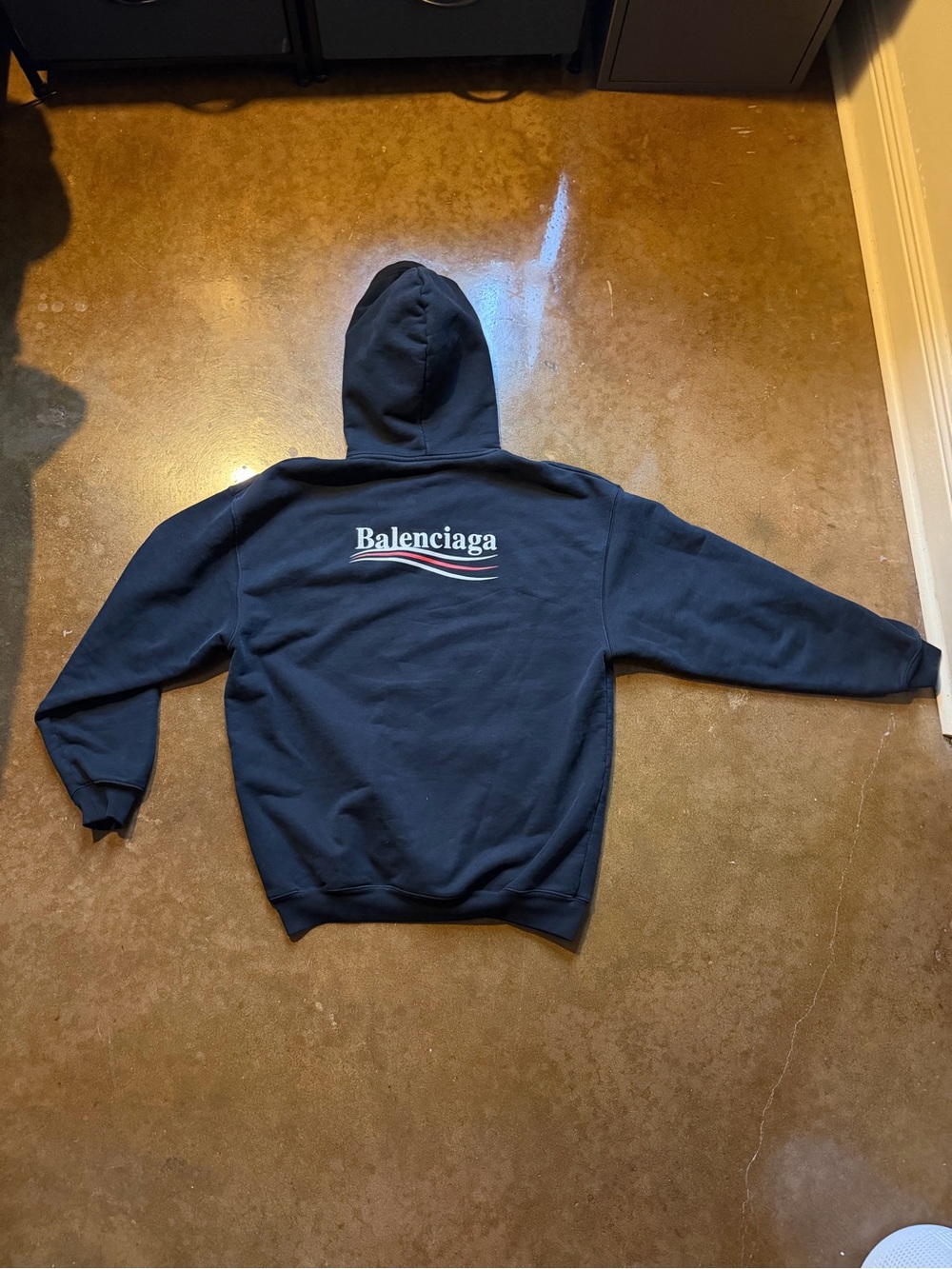 Authentic Balenciaga “Political Campaign” Navy Hoodie with Logo
